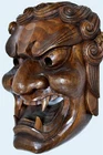 Wooden! Japanese Traditional Kagura Mask "HUDOH(不動)" Demon Noh Kabuki Samurai