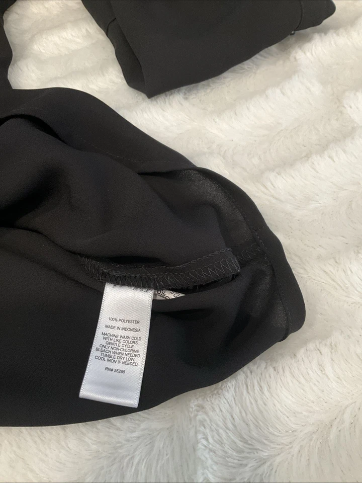 Express Women’s Black Size Small Semi Sheer Lace Up Roll Tab Long Sleeve Tunic - Image 4 of 4