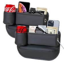 INTMOOD 2 Pack Car Seat Gap Organizer Leather Cup Holder Storage Box Black
