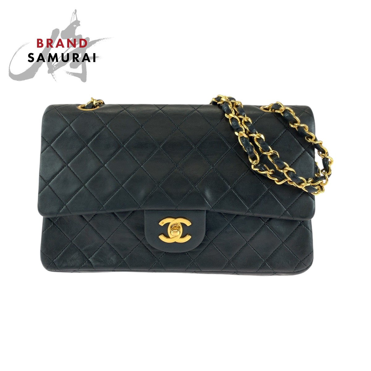 CHANEL Matelass Double Flap Black Lambskin Bag Coco Mark Turn Lock Excellent Condition