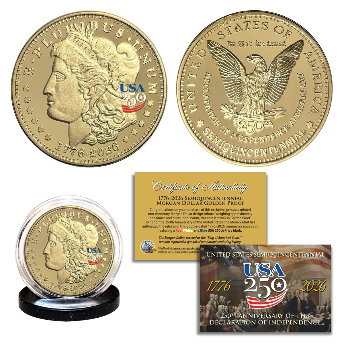 1776-2026 Semiquincentennial AMERICA 250 MORGAN DOLLAR Golden