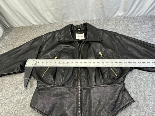 Andrew Marc Giacca Pelle Donna LG Nera Texturizzata Full Zip Anni 90 Moto Hip 44" - Foto 12 di 17