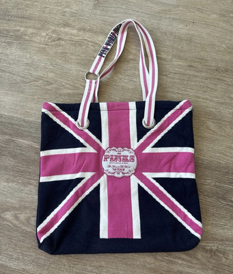 PINK Union Jack Flag Tote Bag Women s Pink/Black/White Open Double Handle