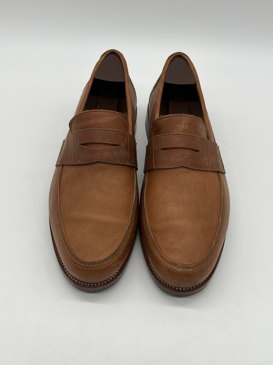 Adelante Mens Tan Brown Leather Loafers Classic Slip On Size 7D Vintage ALDEN Tan Calfskin Leather Slip-on Loafers | Size 11  main image 4