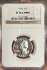 1962 NGC PF68 Cameo Washington Quarter. Lovely Silver Proof Coin! 🇺🇸🦅