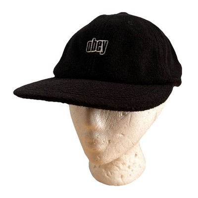 Obey Terry Cloth Strap Back Hat Cap Black One Size SAMPLE RARE EUC