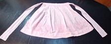 Vintage Half Apron Pink Gingham Fabric Hand Cross-stitch Floral Cafe 22" Length