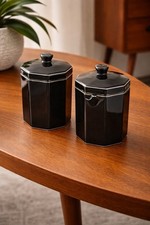 Vintage Jack Lenor Larsen Mikasa Terra Nova Obsidian Creamer & Sugar Set Japan