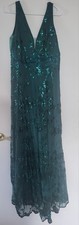 Teal Sequin Sleeveless V-Neck Long Gown Dress for Women Party Formal