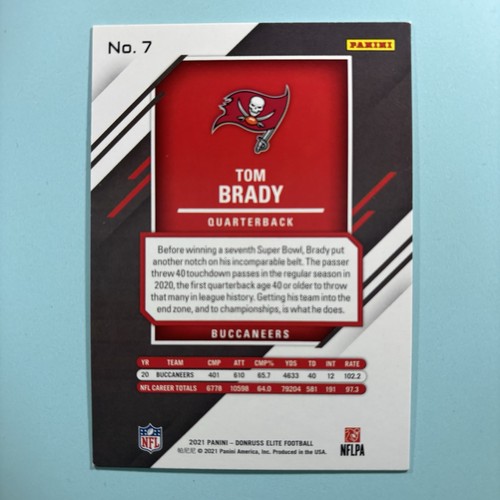 Tom Brady 2021 Donruss Elite Rainbow Foil Base 7 NFL Hall of Famer Bucs Patriots - Afbeelding 2 van 2