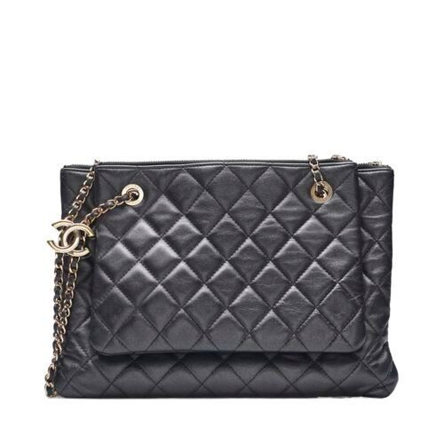 CHANEL Black Classic Double Pouch with Gold Chain Crossbody Bag 120786360