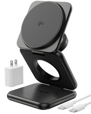 Qi2-Certified 15W Magnetic Foldable Charger, KU XIU X40Q 3 in 1 Black
