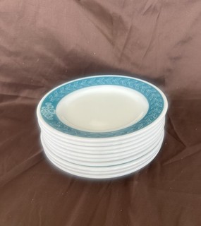 Pyrex Double Tough Restaurant Dinner Plates Turquoise Laurel Leaf (10) 9 In