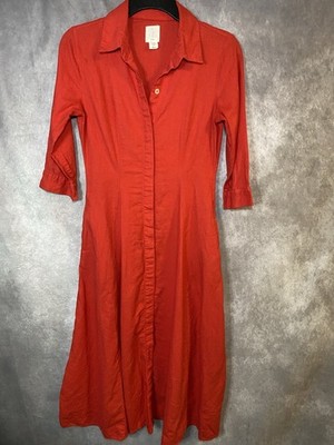 joie red linen blend button down fit flare maxi dress Sz XS