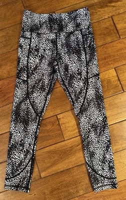 ZYIA Active Polyester Blend Pockets Gym Yoga Running Leggings Black White Sz 4
