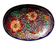 VINTAGE Cloisonn  Belt Buckle With Enamel Flowers Butterfly Gold Metal