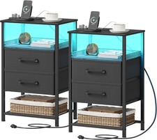 Nightstand Set of 2 W/ Charging Station Night Stands W/ LED Lights 26.4 Inch