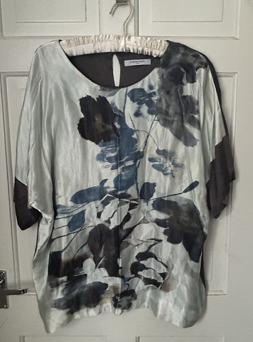 Gerard Darel blau & grau abstrakt Blumen vorne Bluse Top Gr 18