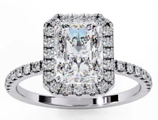 2.05 Ct Radiant Lab Grown/CVD Diamond EFG/VS Engagement Halo Ring 14k White Gold