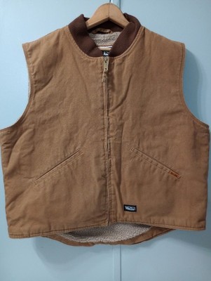 Walls Zero-Zone Mens XL Brown Cotton Canvas Sherpa Lined Workwear Vest Zip