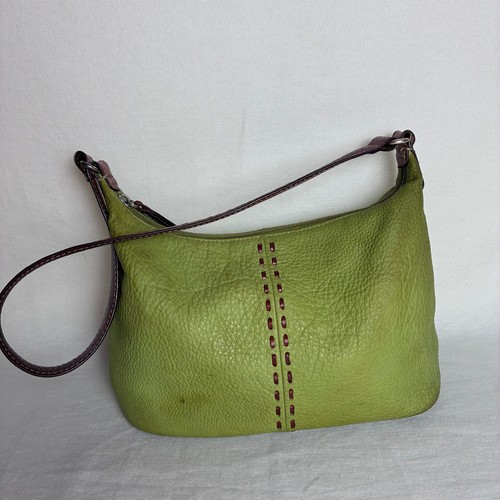 Vintage Fossil 1954 Green Pebbled Leather Whipstitch Hobo Shoulder Bag 75082