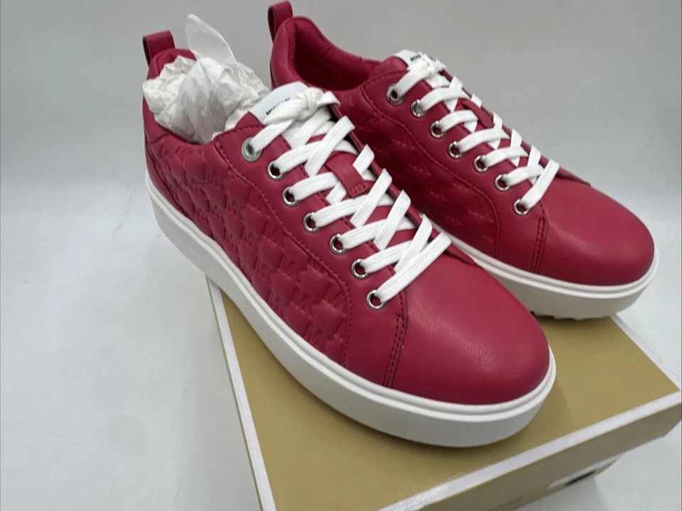 Zapato Deportivo Michael Kors Emmett Con Cordones Napa Hinchado Logo MK Rojo Rubí Talla 7.5 Foto 3 de 4