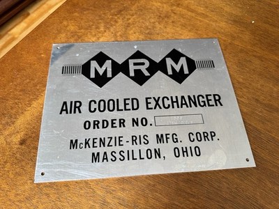 RARE VINTAGE CHROME MRM AIR COOLED EXCHANGER SIGN NAME PLATE