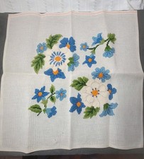 Vintage Pre-worked Canvas Flowers Pillow or Framed Picture Blue Yellow