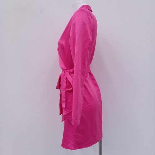 River Island Wrap Party Dress UK12 Pink Long Sleeve Satin New with Tags FLT-FPL - Picture 5 of 13