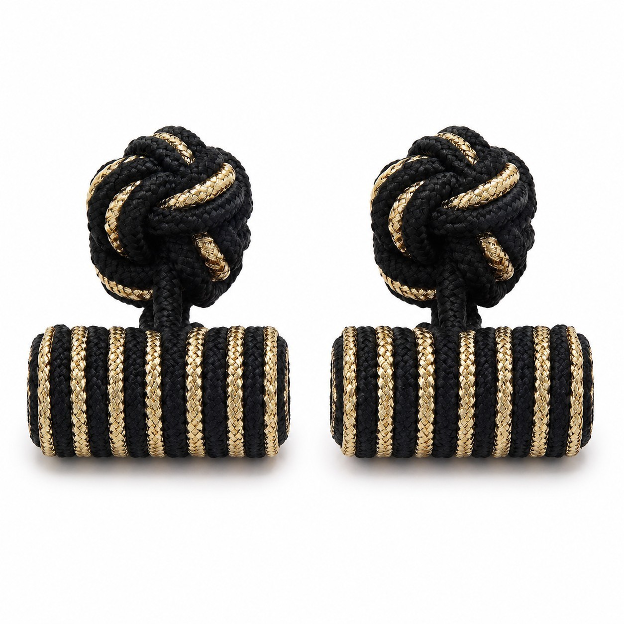 Silk Knot Cufflinks for Men – Onyx Art KN35 Black & Gold Barrel Knot Cufflinks