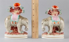 RARE Antique 19thC Victorian England Staffordshire Pottery ELEPHANT Spill Vases