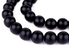 Black Round Natural Wood Beads 18mm Large Hole 16 Inch Strand