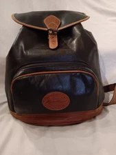 Vintage EDDIE BAUER Genuine Leather Cinch Top Black & Tan Backpack