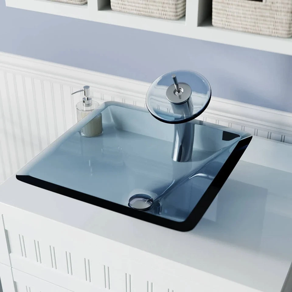 Fregadero de vaso de vidrio de colores 603 negro moderno y contemporáneo Foto 2 de 4