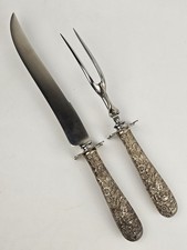 Vintage S. Kirk & Son Repousse Sterling Silver Handle Knife & Fork Carving Set