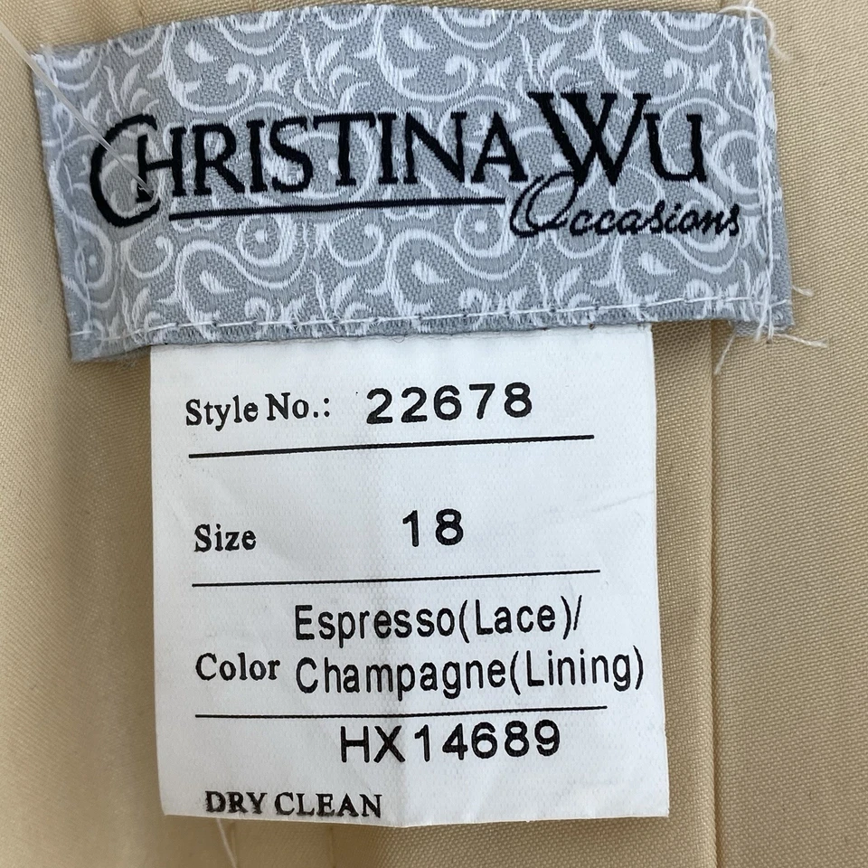 Christina Wu Preowned Womens Dress Size 18 Brown Lace Short Sleeve Padded Cups - Image 3 of 4