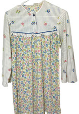 Vintage Sears Nightgown Long Floral Stripes Size 36 Pink Yellow Blue EUC