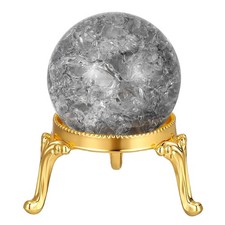 Crystal Ball 40mm Ice Cracked Glass Ball with Metal Stand Dark Black Grey/Gold