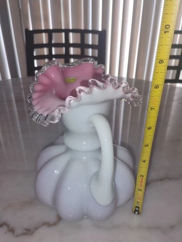 Vintage 9 In Fenton Pink Melon Ball Glass Silvercrest Pitcher