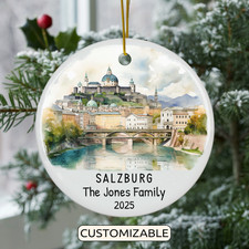 Custom Salzburg Christmas Ornament, Personalized Austria Travel Gift