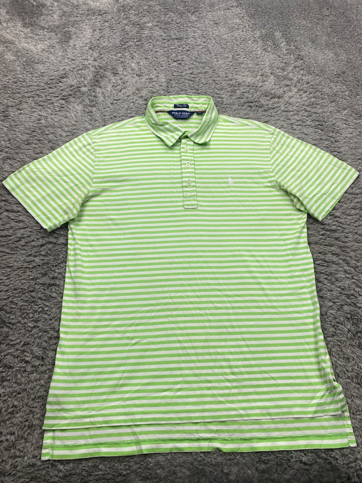 Ralph Lauren Shirt Men Medium Lime Green Striped Vintage Lisle Pima Polo Golf