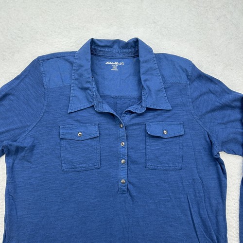 Eddie Bauer Shirt Mens 2XL Blue Long Sleeve Button Front Pocket Linen Blend - Picture 2 of 10