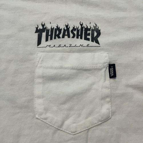 Original VANS Off The Wall Thrasher Magazine Medium Classic Fit White Tee - Picture 4 of 4
