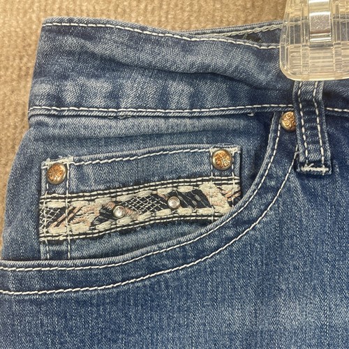 Jeans Love Indigo donna 18 38X30 impreziosito bootcut blu denim cowgirl incrociato - Foto 6 di 17