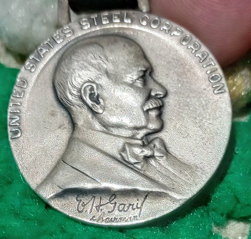 Vintage Watch Fob, US Steel 35 Year Service, Sterling Silver w Original Leather - Picture 6 of 8