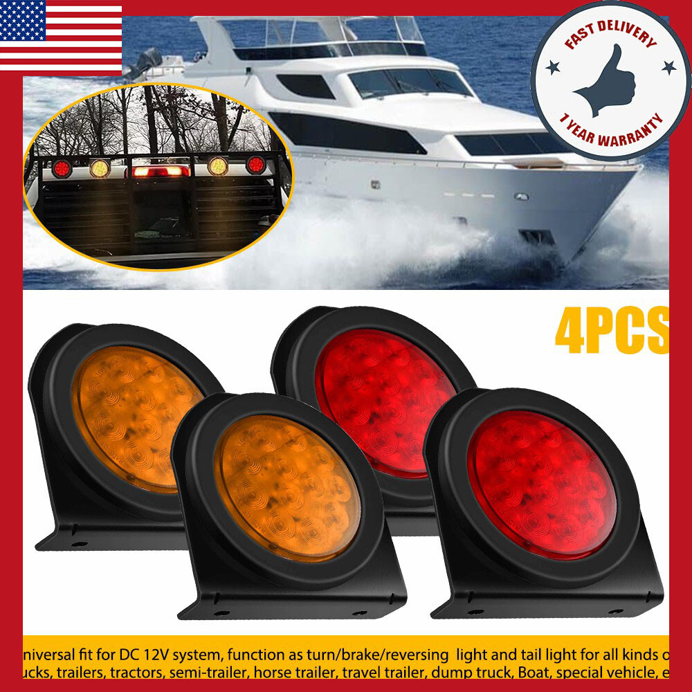 4-Inch Red Amber Round LED Tractor Trailer Brake Turn Signal Lights 4-Pack