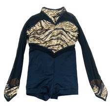 Weissman Child large black gold stretch long sleeve dance gym outfit sequins
