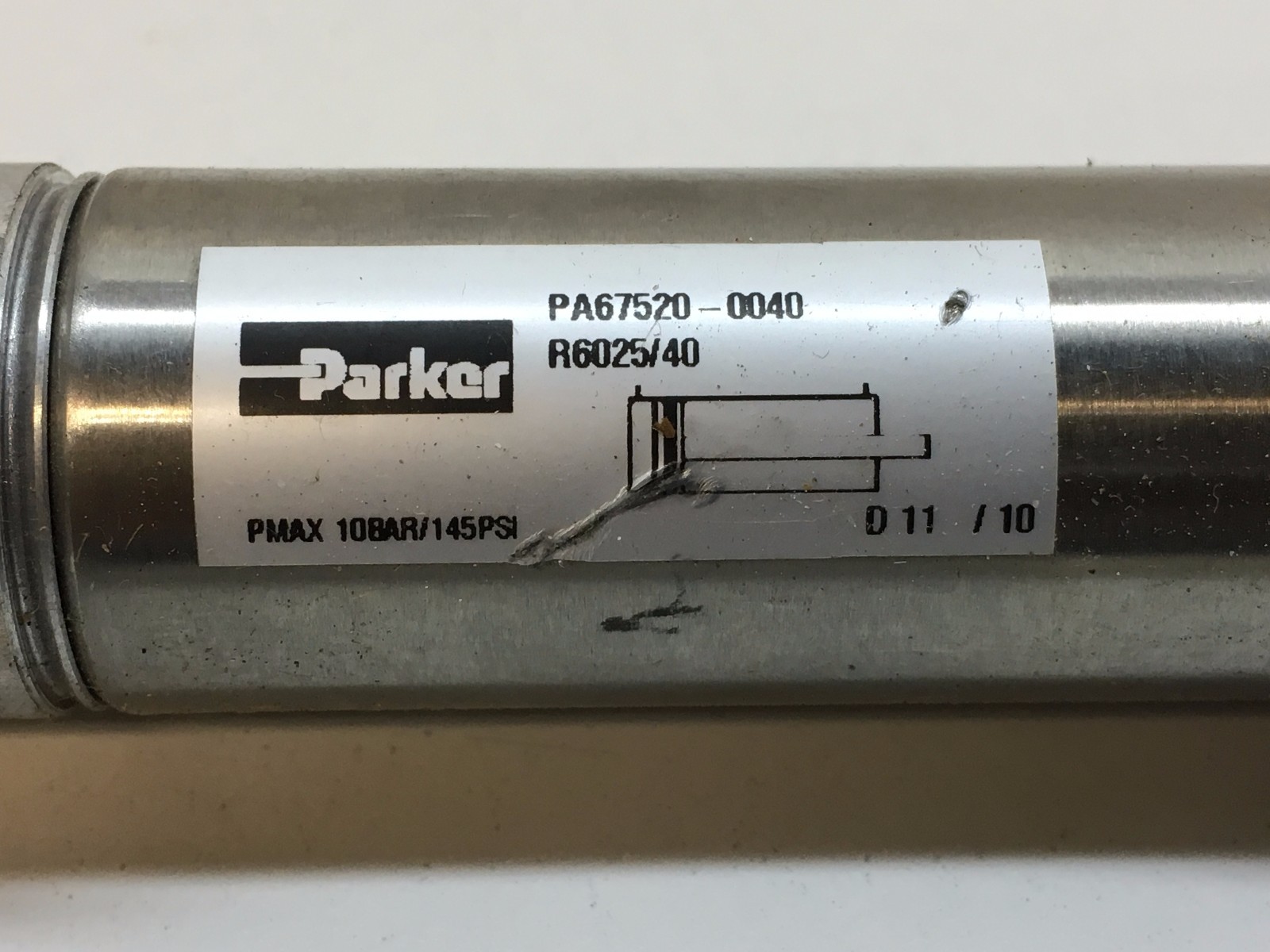 Parker PA67520-0040 Round Cylinder D=25 Stroke=40, Pmax= 10BAR 145PSI ...