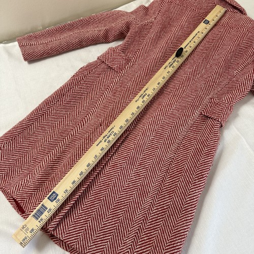 Moda International Coat Womens 6 Petite Tweed Red White Chevron Pea Coat Classic - Picture 11 of 22