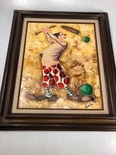 Painting on Canvas Happy Circus Clown Signed and Framed, Signature unreadable